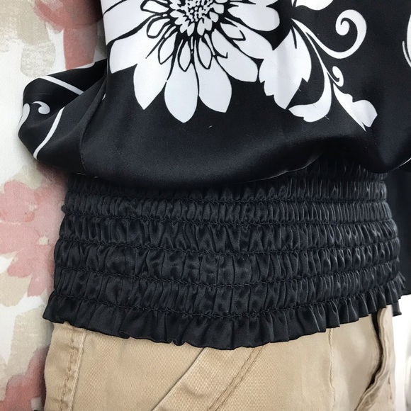 ICE One Shoulder Asymmetrical Purple Sequins White Floral Black Top Medium - Picture 6 of 16